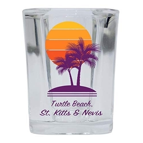 Turtle Beach St. Kitts and Nevis Souvenir 2 Ounce Square Shot Glass Palm Design Image 1