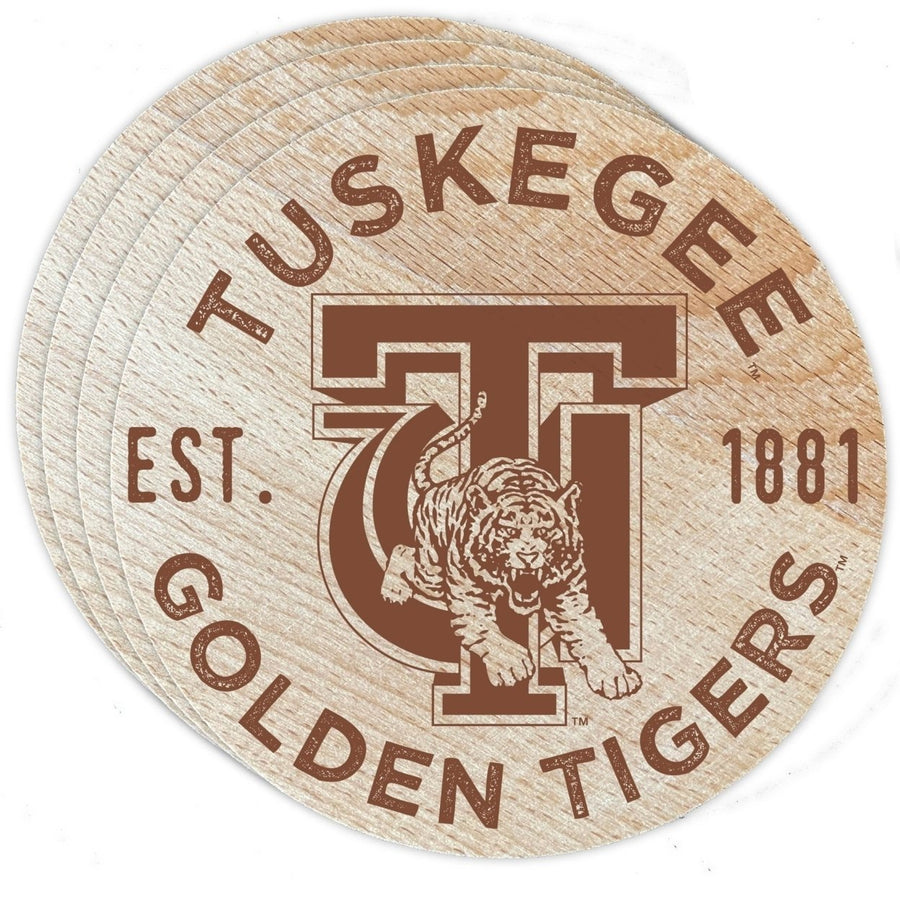 Tuskegee University Officially Licensed Wood Coasters (4-Pack) - Laser Engraved, Never Fade Design Image 1