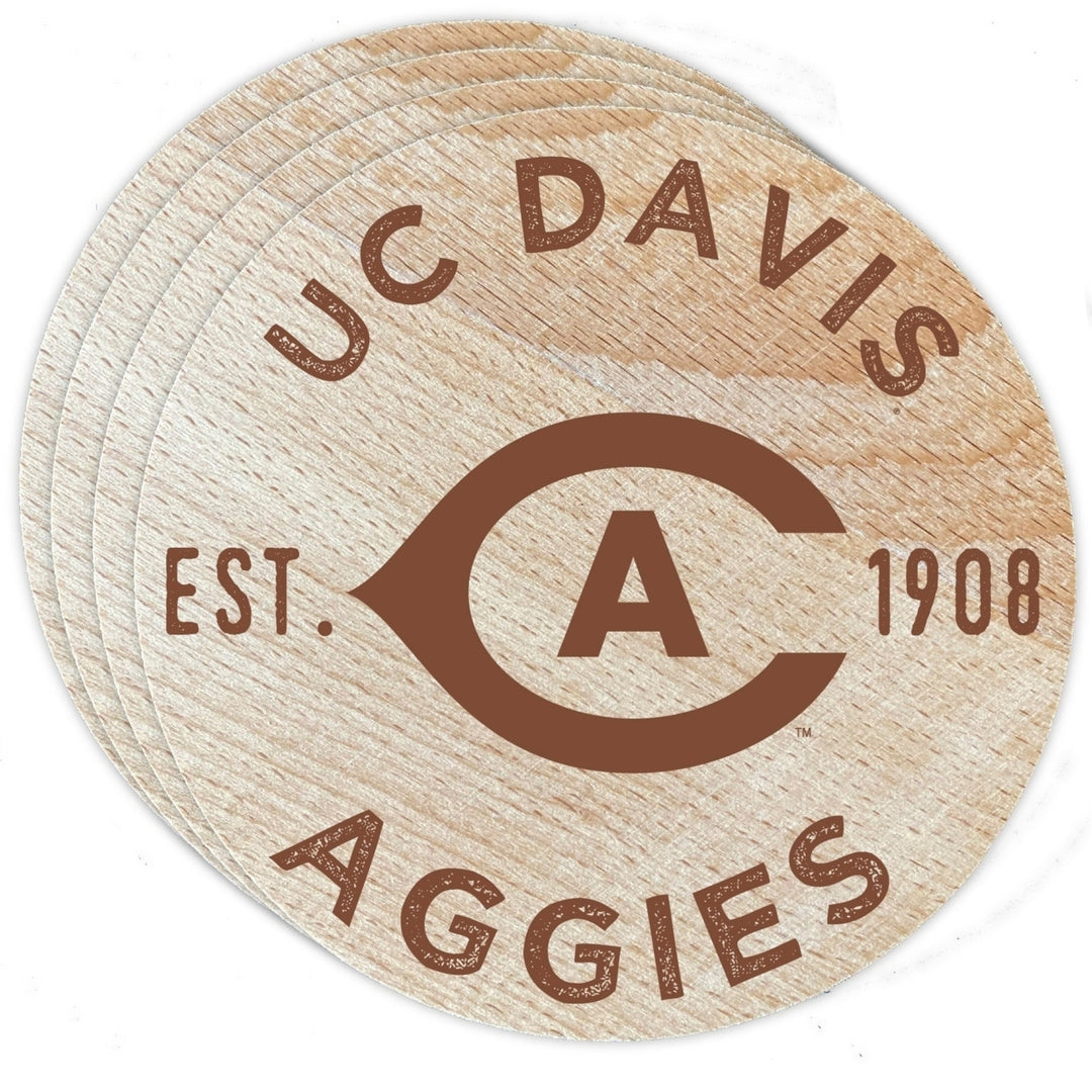 UC Davis Aggies Officially Licensed Wood Coasters (4-Pack) - Laser Engraved, Never Fade Design Image 1