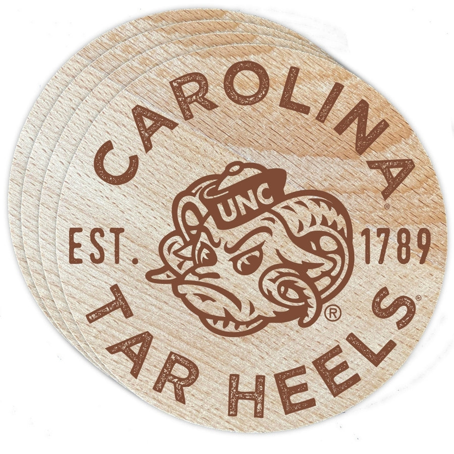 UNC Tar Heels Officially Licensed Wood Coasters (4-Pack) - Laser Engraved, Never Fade Design Image 1