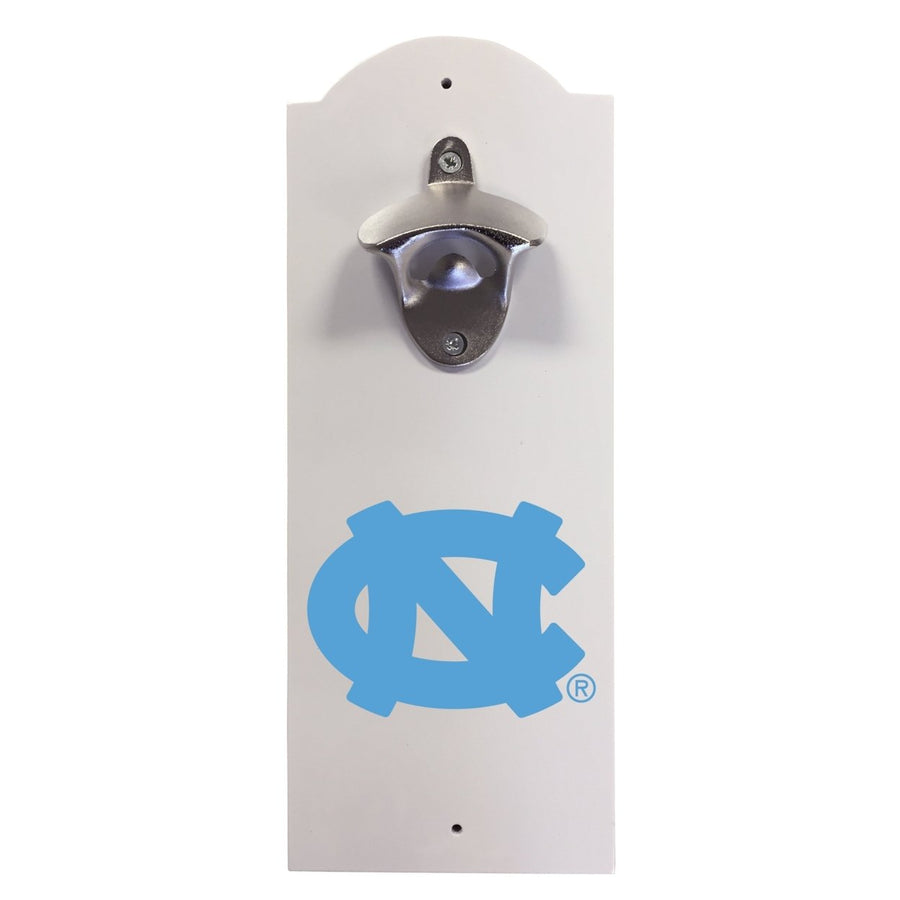 UNC Tar Heels Wall-Mounted Bottle Opener  Sturdy Metal with Decorative Wood Base for Home Bars, Rec Rooms and Fan Caves Image 1