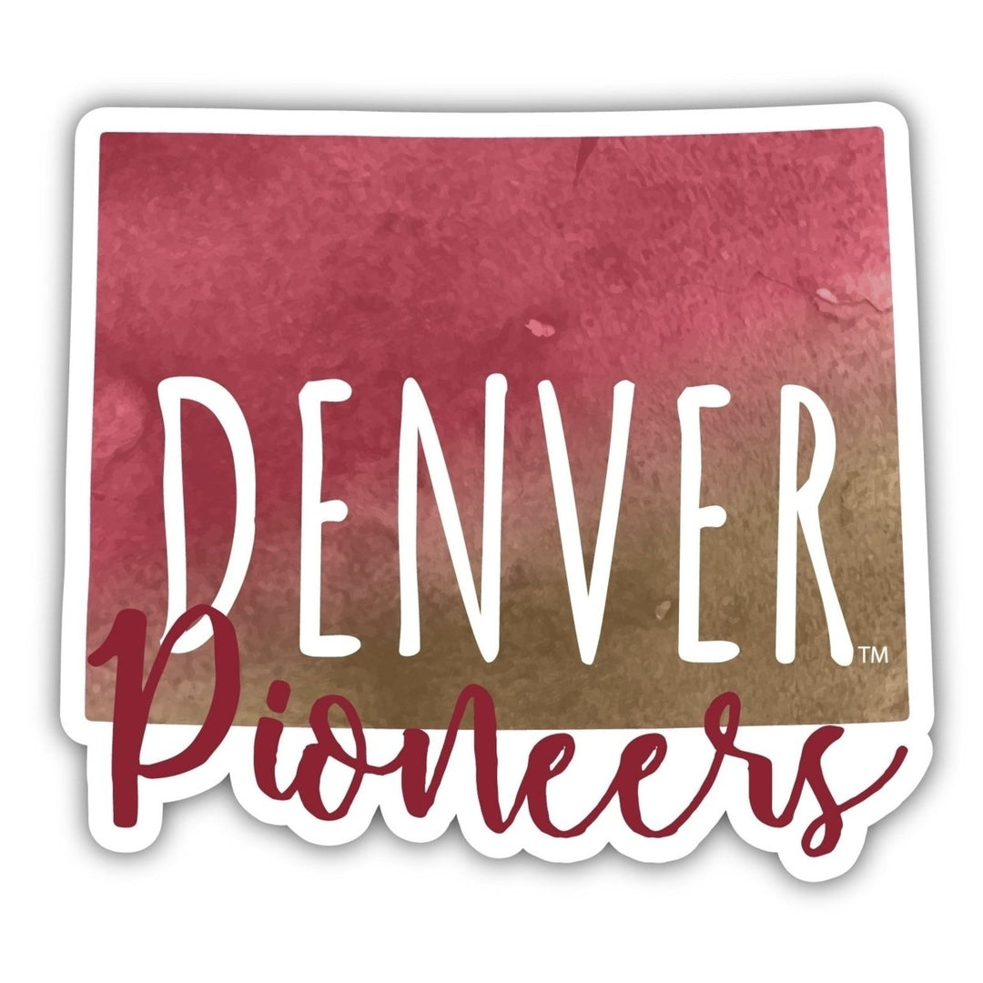 University of Denver Pioneers 4-Inch Watercolor State Shaped NCAA Vinyl Decal Sticker for Fans, Students, and Alumni Image 1