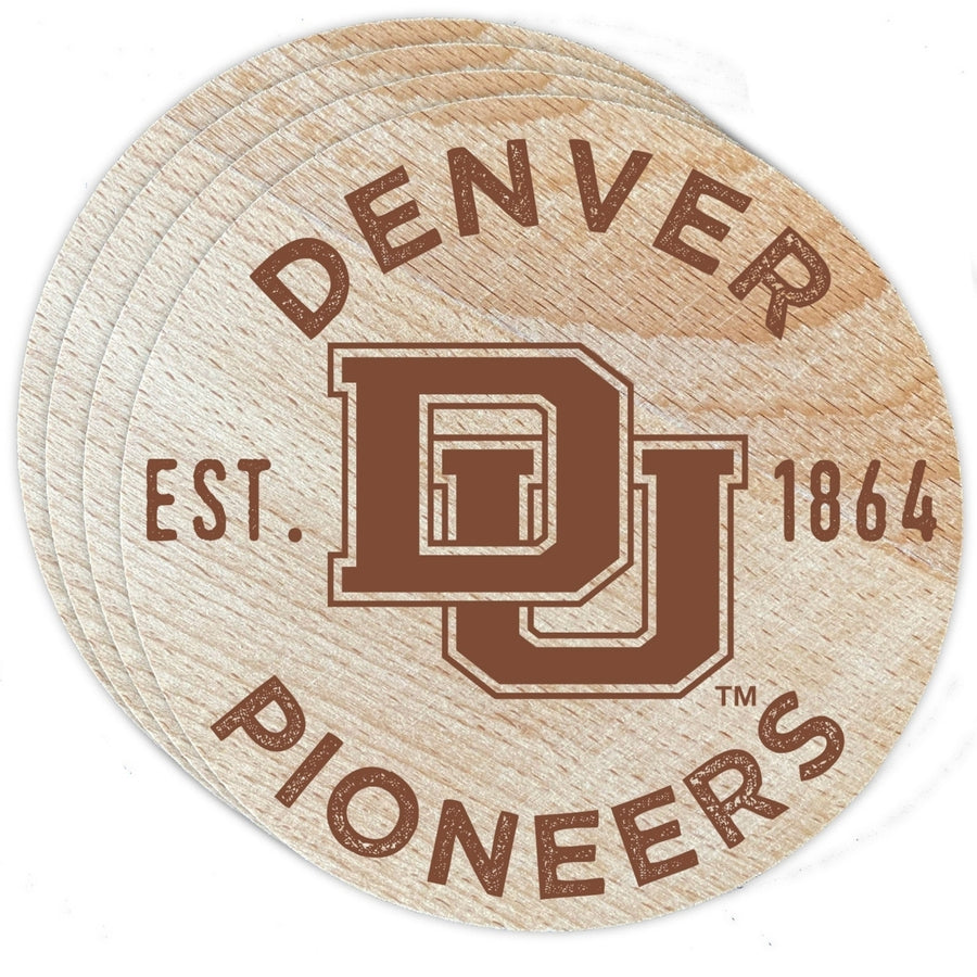 University of Denver Pioneers Officially Licensed Wood Coasters (4-Pack) - Laser Engraved, Never Fade Design Image 1