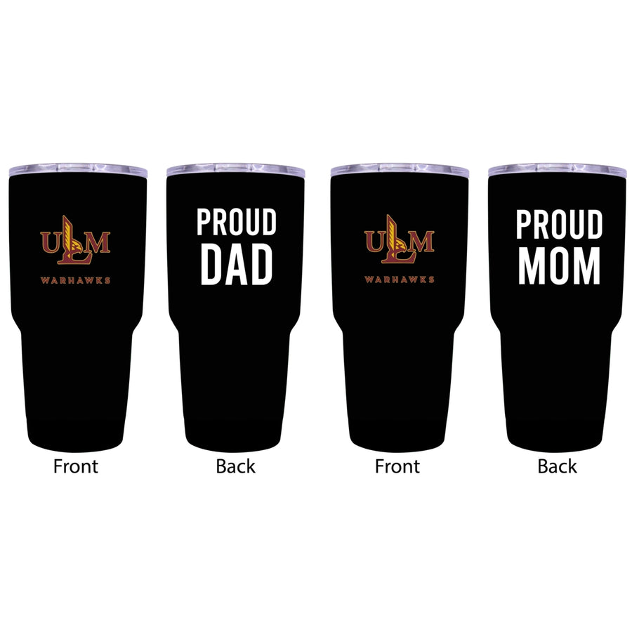 University of Louisiana Monroe Proud Parent 24 oz Insulated Tumblers Set - Black, Mom and Dad Edition Image 1