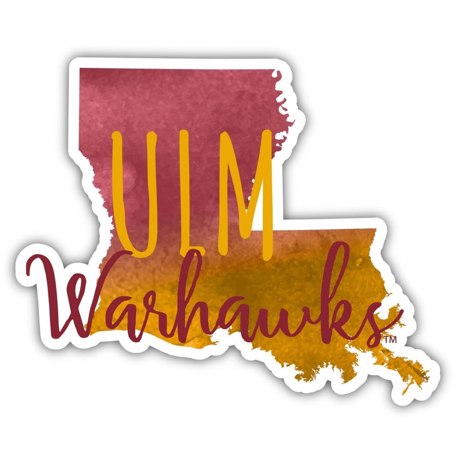 University of Louisiana Monroe 4-Inch Watercolor State Shaped NCAA Vinyl Decal Sticker for Fans, Students, and Alumni Image 1