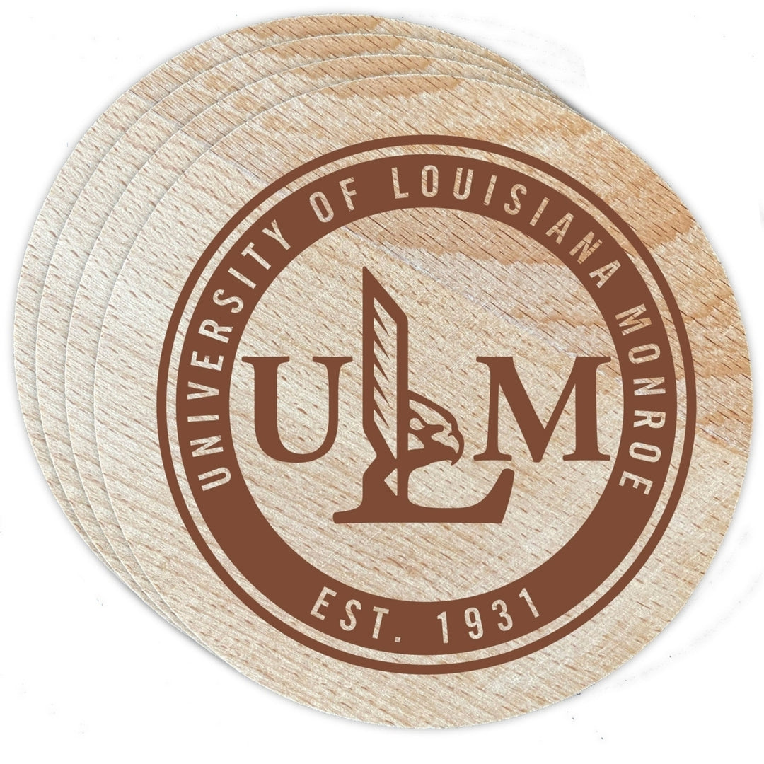 University of Louisiana Monroe Officially Licensed Wood Coasters (4-Pack) - Laser Engraved, Never Fade Design Image 1