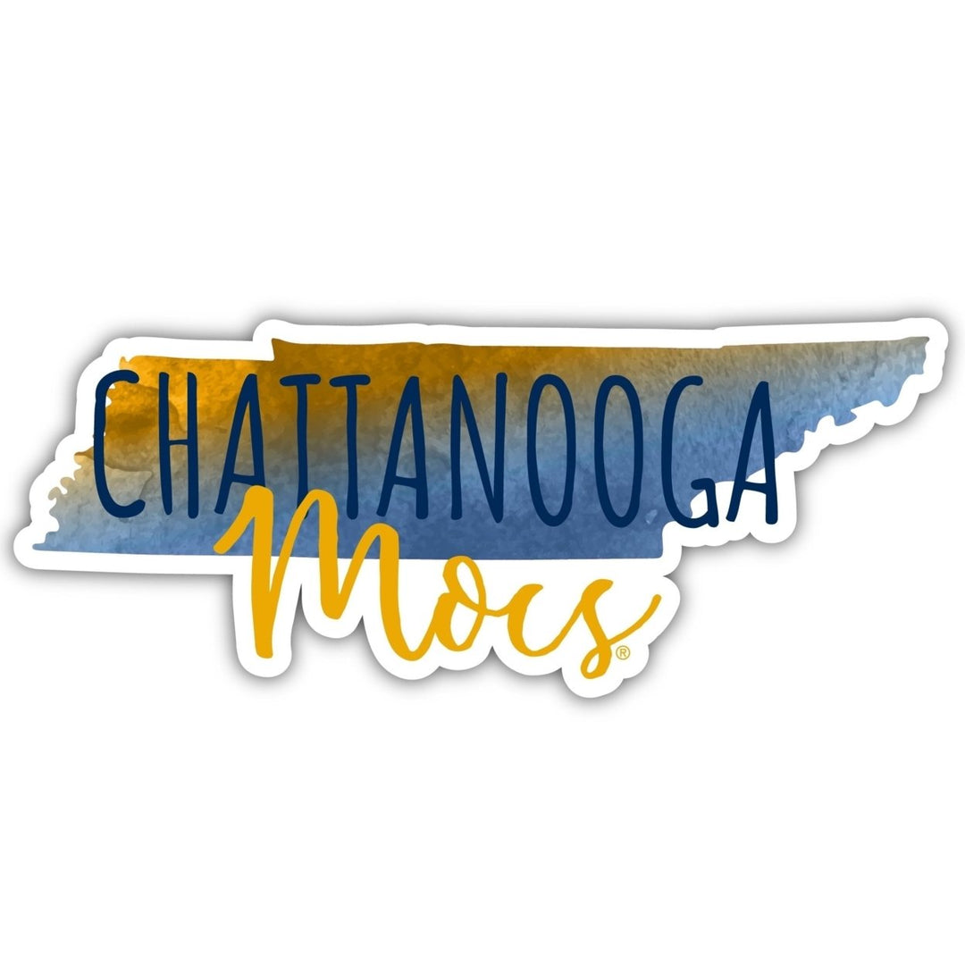 University of Tennessee at Chattanooga 4-Inch Watercolor State Shaped NCAA Vinyl Decal Sticker for Fans, Students, and Image 1