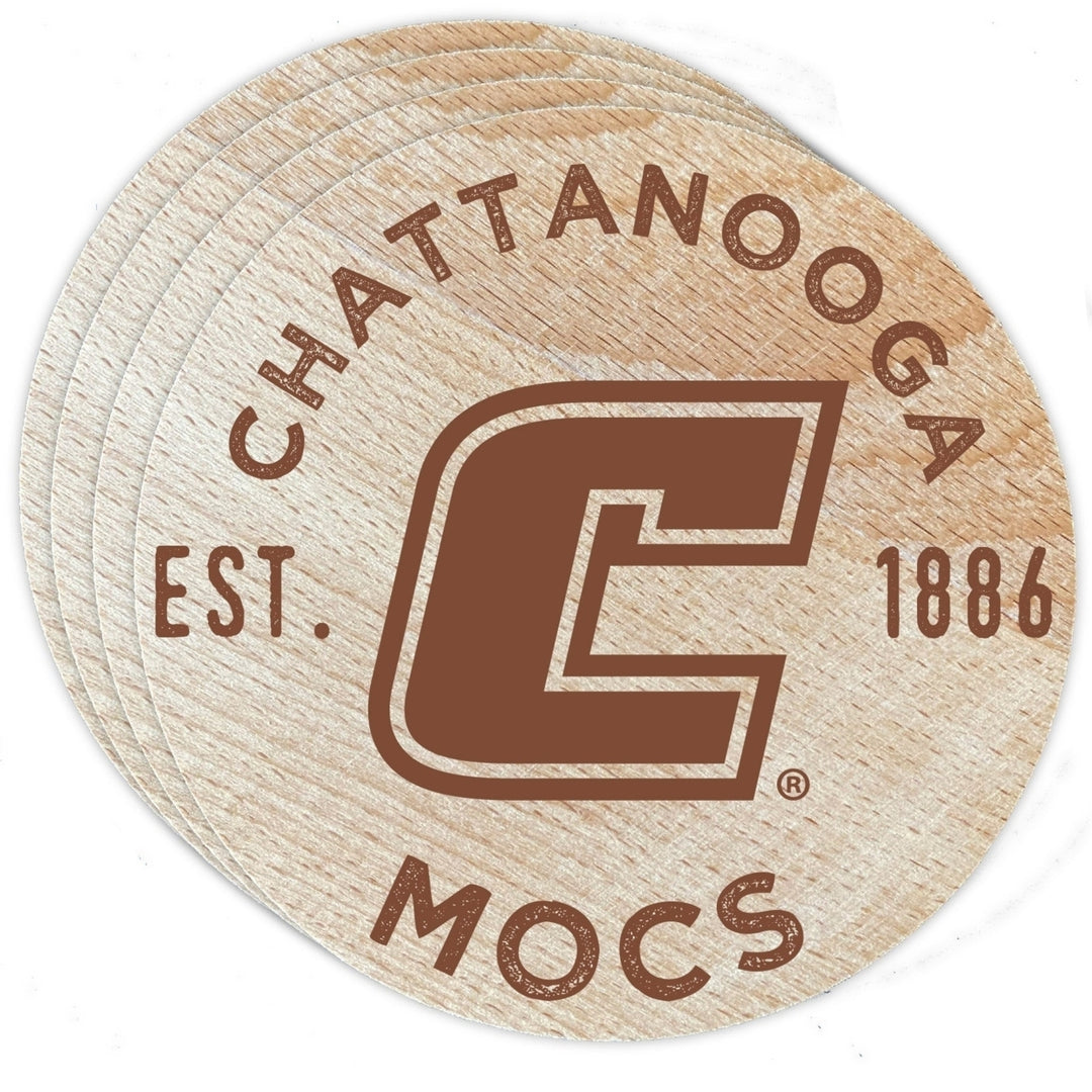 University of Tennessee at Chattanooga Officially Licensed Wood Coasters (4-Pack) - Laser Engraved, Never Fade Design Image 1