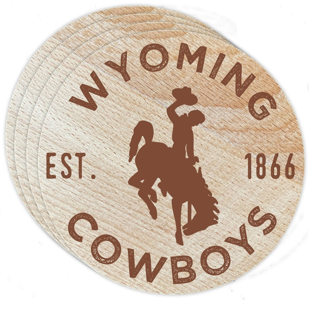 University of Wyoming Officially Licensed Wood Coasters (4-Pack) - Laser Engraved, Never Fade Design Image 1