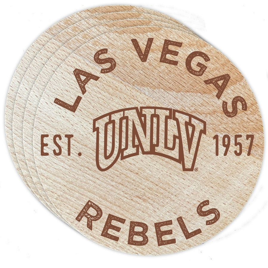 UNLV Rebels Officially Licensed Wood Coasters (4-Pack) - Laser Engraved, Never Fade Design Image 1