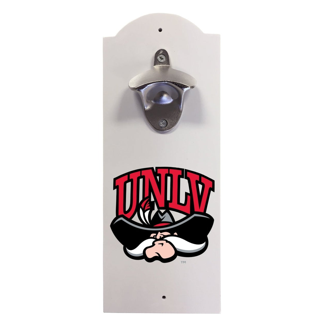 UNLV Rebels Wall-Mounted Bottle Opener  Sturdy Metal with Decorative Wood Base for Home Bars, Rec Rooms and Fan Caves Image 1