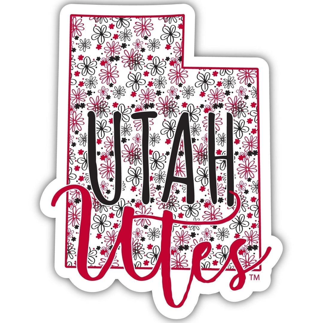 Utah Utes 4-Inch State Shaped NCAA Floral Love Vinyl Sticker - Blossoming School Spirit Decal Image 1