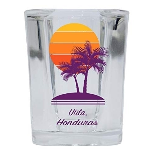 Utila Honduras Souvenir 2 Ounce Square Shot Glass Palm Design Image 1