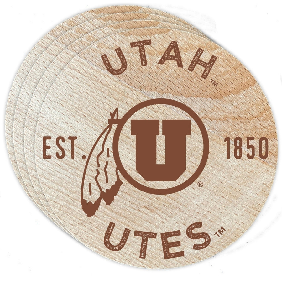 Utah Utes Officially Licensed Wood Coasters (4-Pack) - Laser Engraved, Never Fade Design Image 1