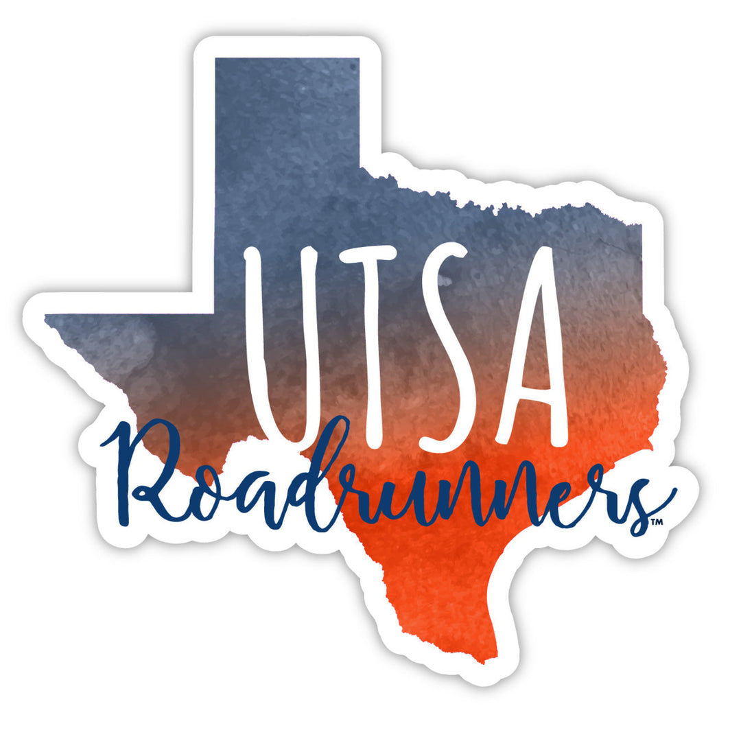 UTSA Road Runners 4-Inch Watercolor State Shaped NCAA Vinyl Decal Sticker for Fans, Students, and Alumni Image 1