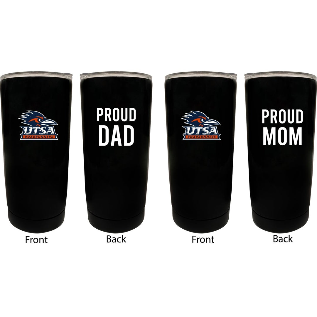 UTSA Road Runners NCAA Insulated Tumbler - 16oz Stainless Steel Travel Mug Proud Mom and Dad Design Black Image 1