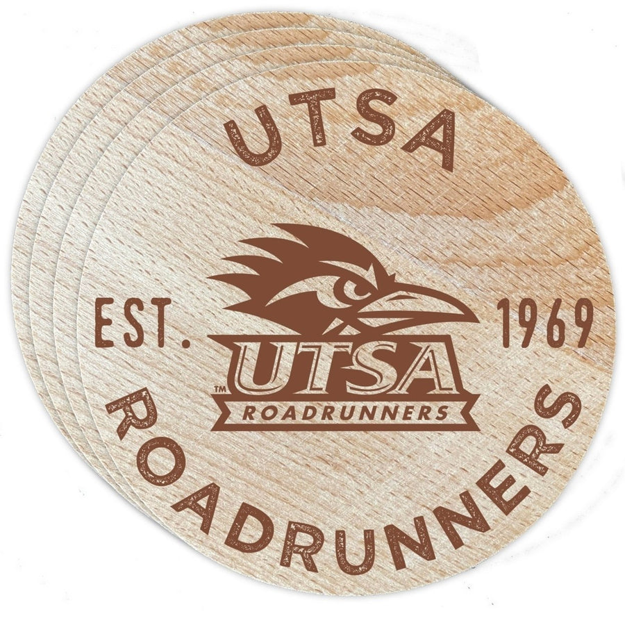 UTSA Road Runners Officially Licensed Wood Coasters (4-Pack) - Laser Engraved, Never Fade Design Image 1