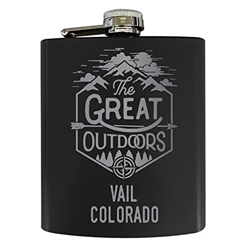 Vail Colorado Laser Engraved Explore the Outdoors Souvenir 7 oz Stainless Steel 7 oz Flask Black Image 1