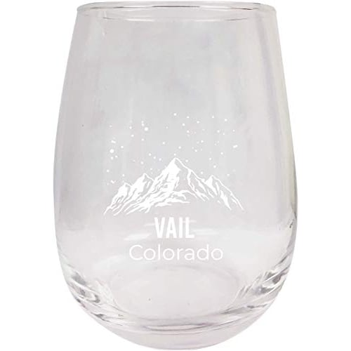 Vail Colorado Ski Adventures Etched Stemless Wine Glass 9 oz 2-Pack Image 1