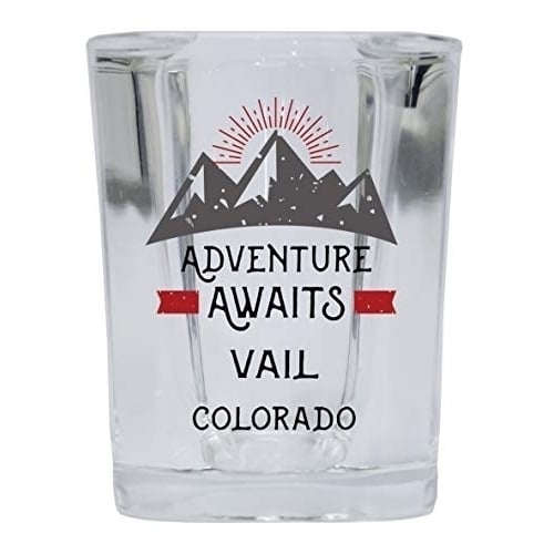 Vail Colorado Souvenir 2 Ounce Square Base Liquor Shot Glass Adventure Awaits Design Image 1