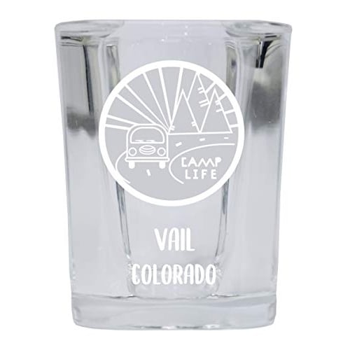 Vail Colorado Souvenir Laser Engraved 2 Ounce Square Base Liquor Shot Glass Camp Life Design Image 1