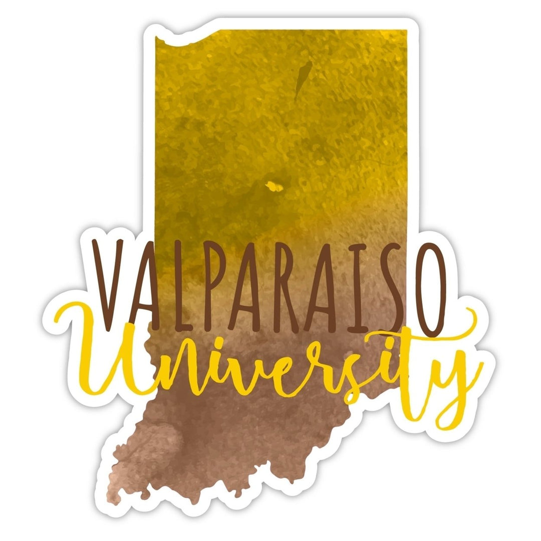 Valparaiso University 4-Inch Watercolor State Shaped NCAA Vinyl Decal Sticker for Fans, Students, and Alumni Image 1