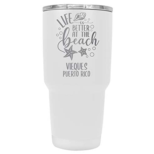 Vieques Puerto Rico Souvenir Laser Engraved 24 Oz Insulated Stainless Steel Tumbler White Image 1