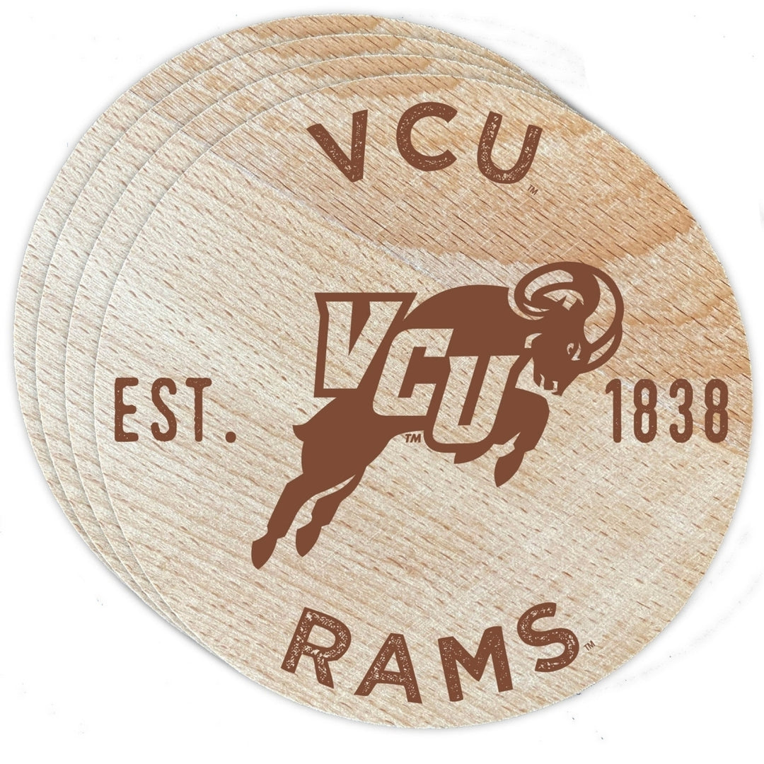 Virginia Commonwealth Officially Licensed Wood Coasters (4-Pack) - Laser Engraved, Never Fade Design Image 1