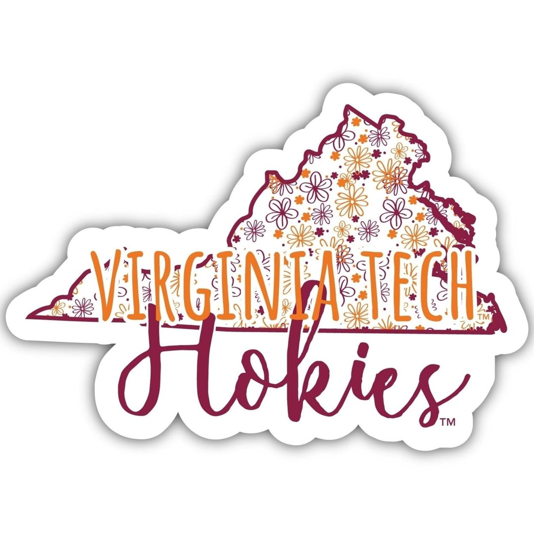 Virginia Tech Hokies 4-Inch State Shaped NCAA Floral Love Vinyl Sticker - Blossoming School Spirit Decal Image 1