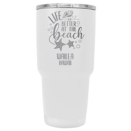 Wailea Hawaii Souvenir Laser Engraved 24 Oz Insulated Stainless Steel Tumbler White Image 1