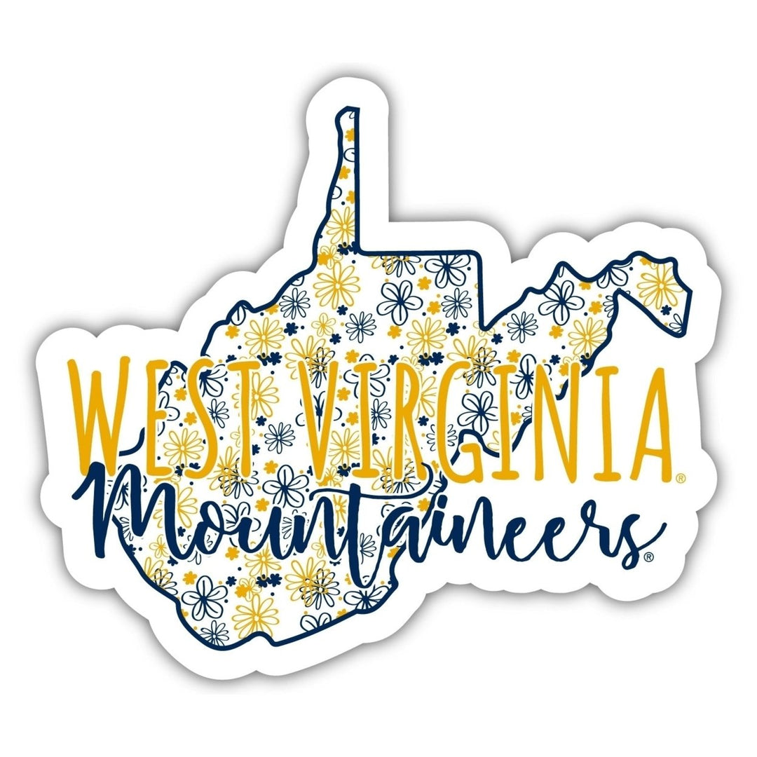 West Virginia Mountaineers 4-Inch State Shaped NCAA Floral Love Vinyl Sticker - Blossoming School Spirit Decal Image 1