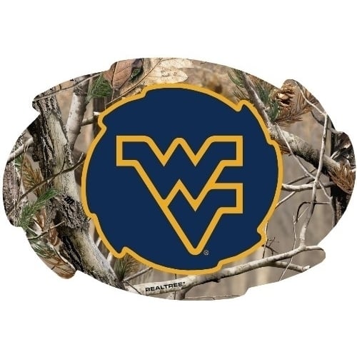 West Virginia Mountaineers Camo Design Swirl Shape 5x6-Inch NCAA High-Definition Magnet - Versatile Metallic Surface Image 1