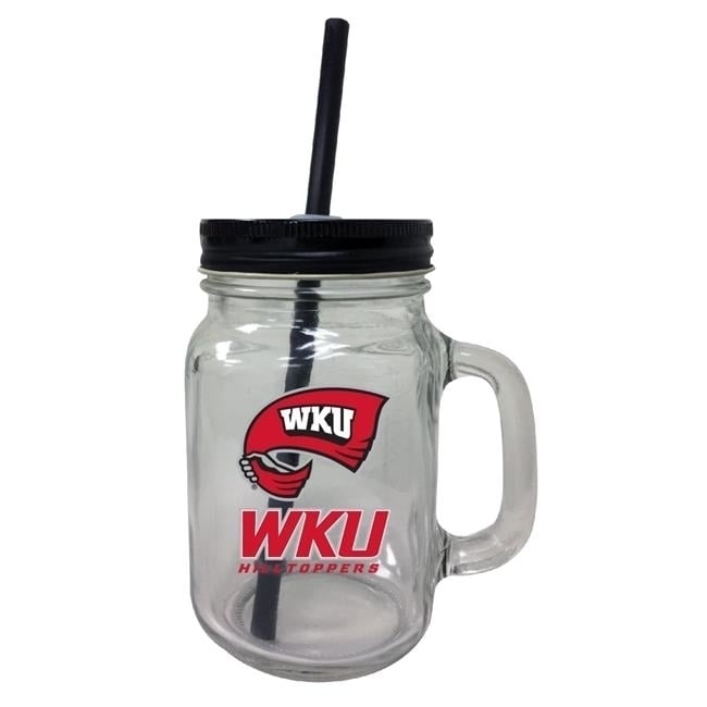 Western Kentucky Hilltoppers NCAA Iconic Mason Jar Glass - Officially Licensed Collegiate Drinkware with Lid and Straw Image 1