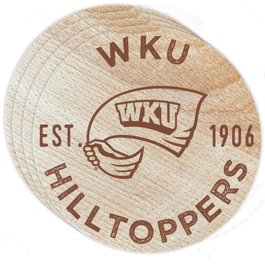 Western Kentucky Hilltoppers Officially Licensed Wood Coasters (4-Pack) - Laser Engraved, Never Fade Design Image 1