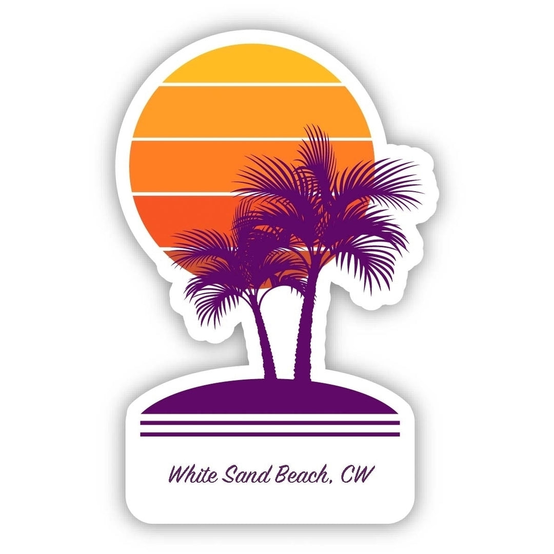 White Sand Beach Curaao Souvenir 4 Inch Vinyl Decal Sticker Palm design Image 1
