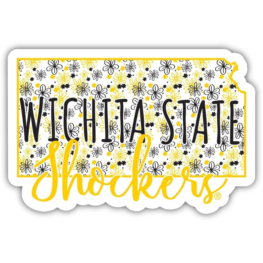 Wichita State Shockers 4-Inch State Shaped NCAA Floral Love Vinyl Sticker - Blossoming School Spirit Decal Image 1