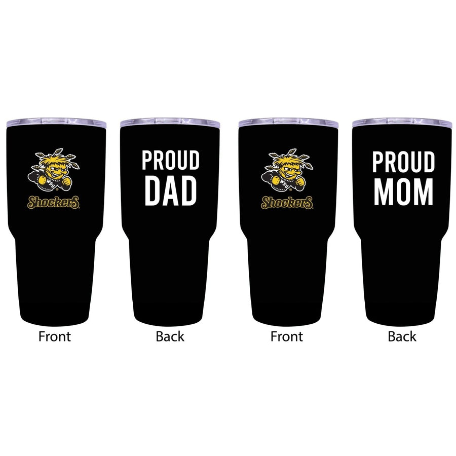 Wichita State Shockers Proud Parent 24 oz Insulated Tumblers Set - Black, Mom and Dad Edition Image 1