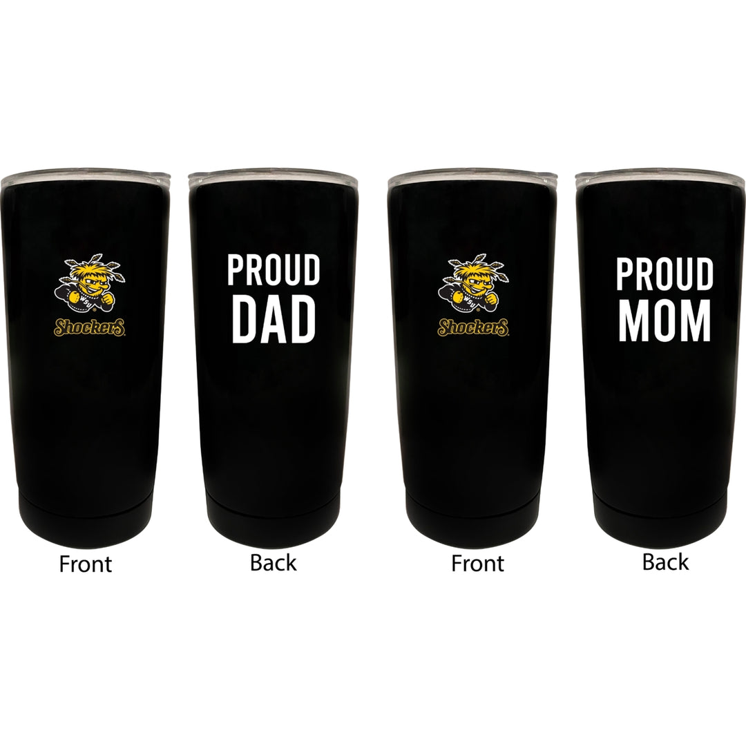 Wichita State Shockers NCAA Insulated Tumbler - 16oz Stainless Steel Travel Mug Proud Mom and Dad Design Black Image 1