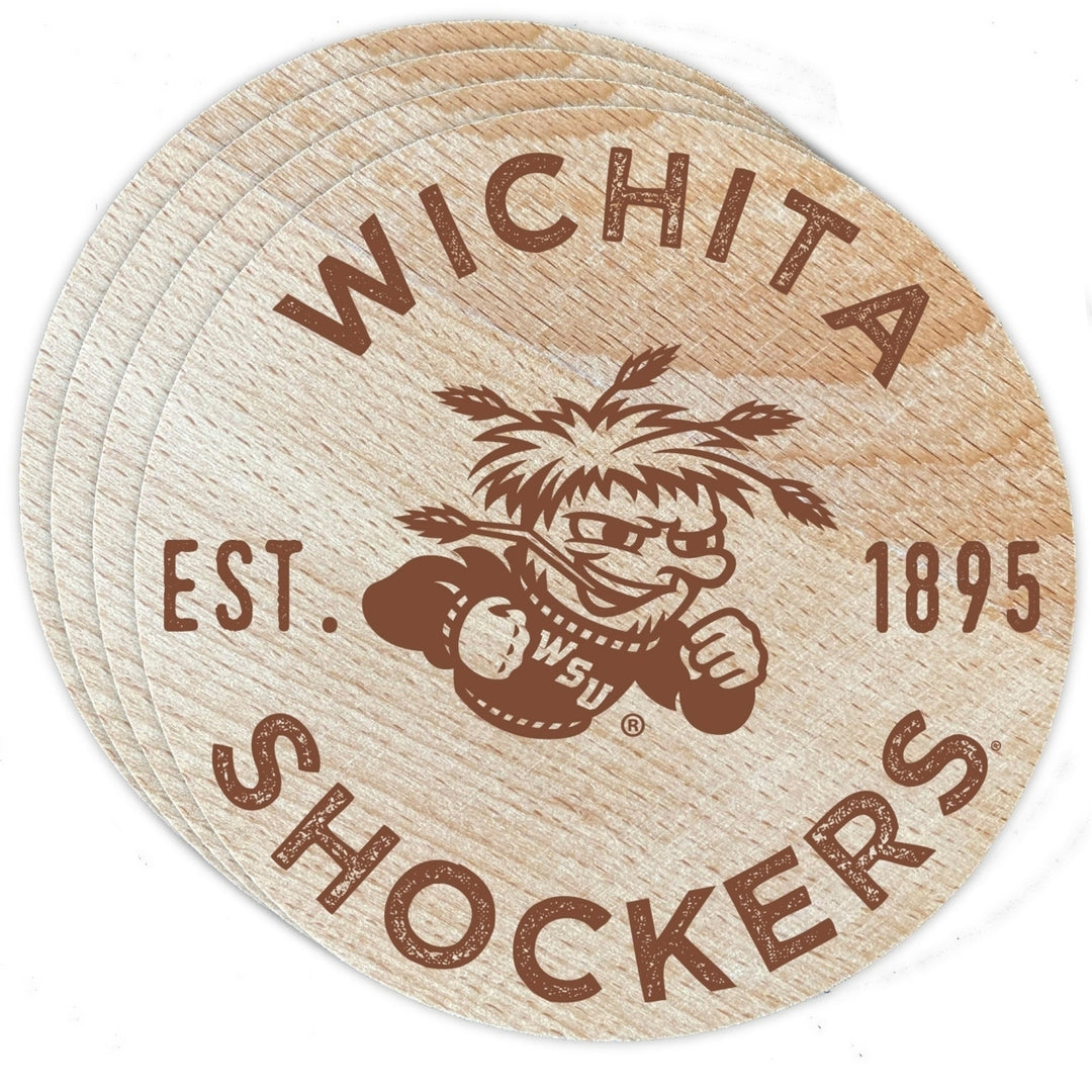 Wichita State Shockers Officially Licensed Wood Coasters (4-Pack) - Laser Engraved, Never Fade Design Image 1