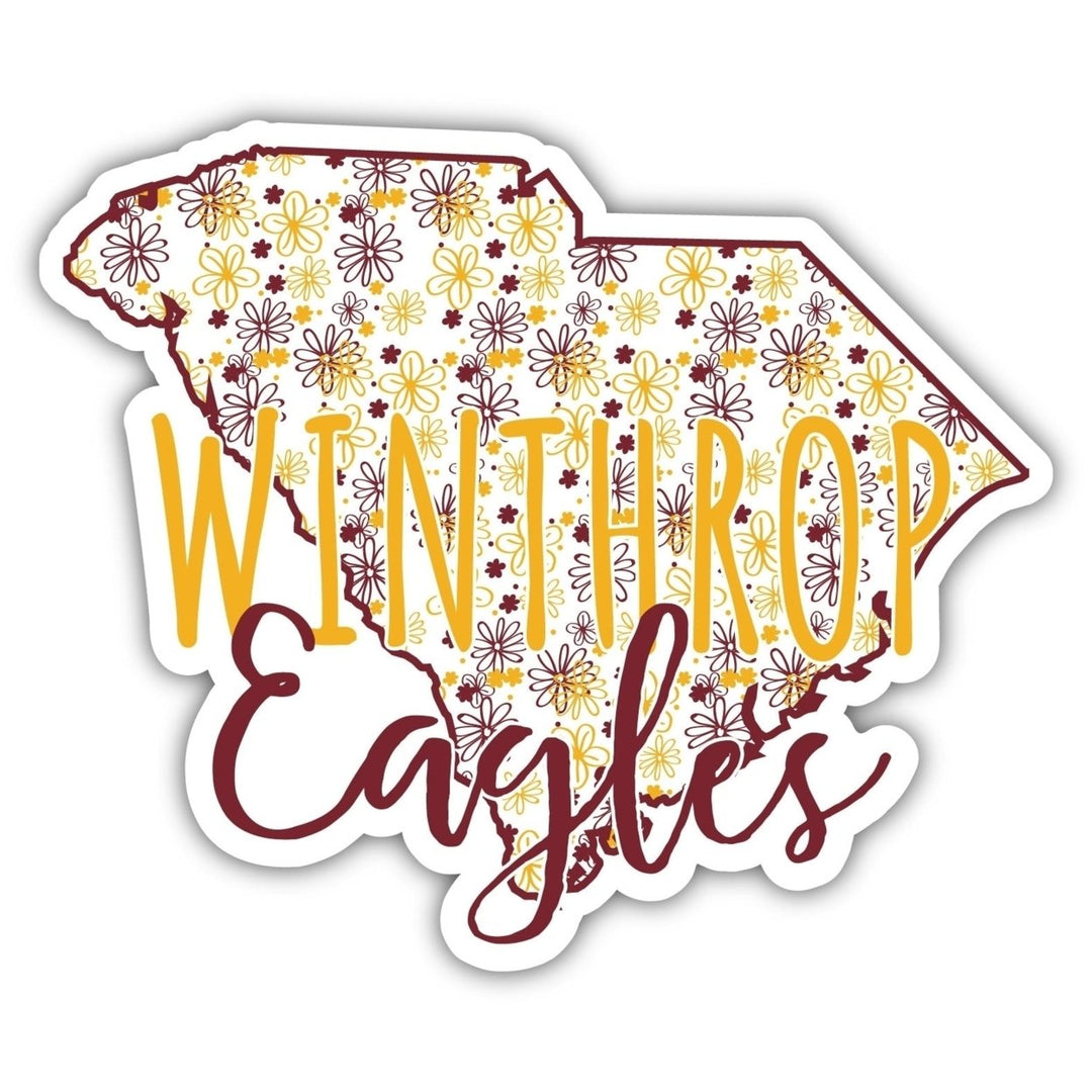 Winthrop University 4-Inch State Shaped NCAA Floral Love Vinyl Sticker - Blossoming School Spirit Decal Image 1