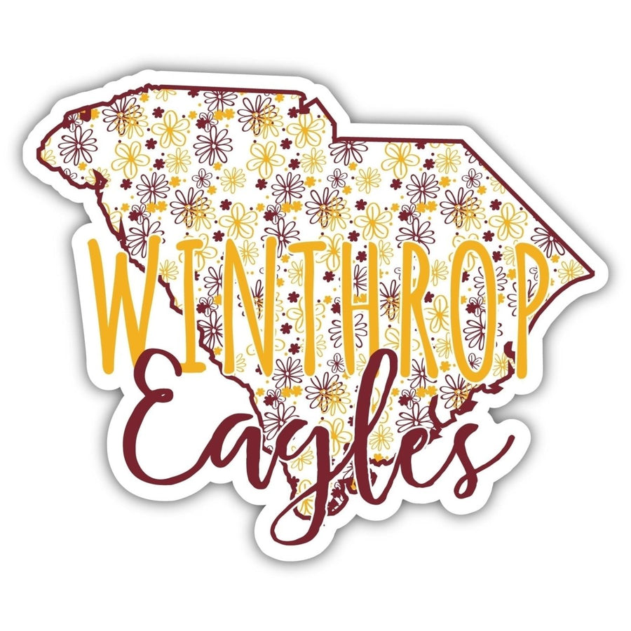 Winthrop University 4-Inch State Shaped NCAA Floral Love Vinyl Sticker - Blossoming School Spirit Decal Image 1