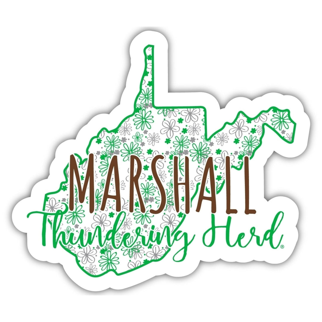 Marshall Thundering Herd 4-Inch State Shaped NCAA Floral Love Vinyl Sticker - Blossoming School Spirit Decal Image 1