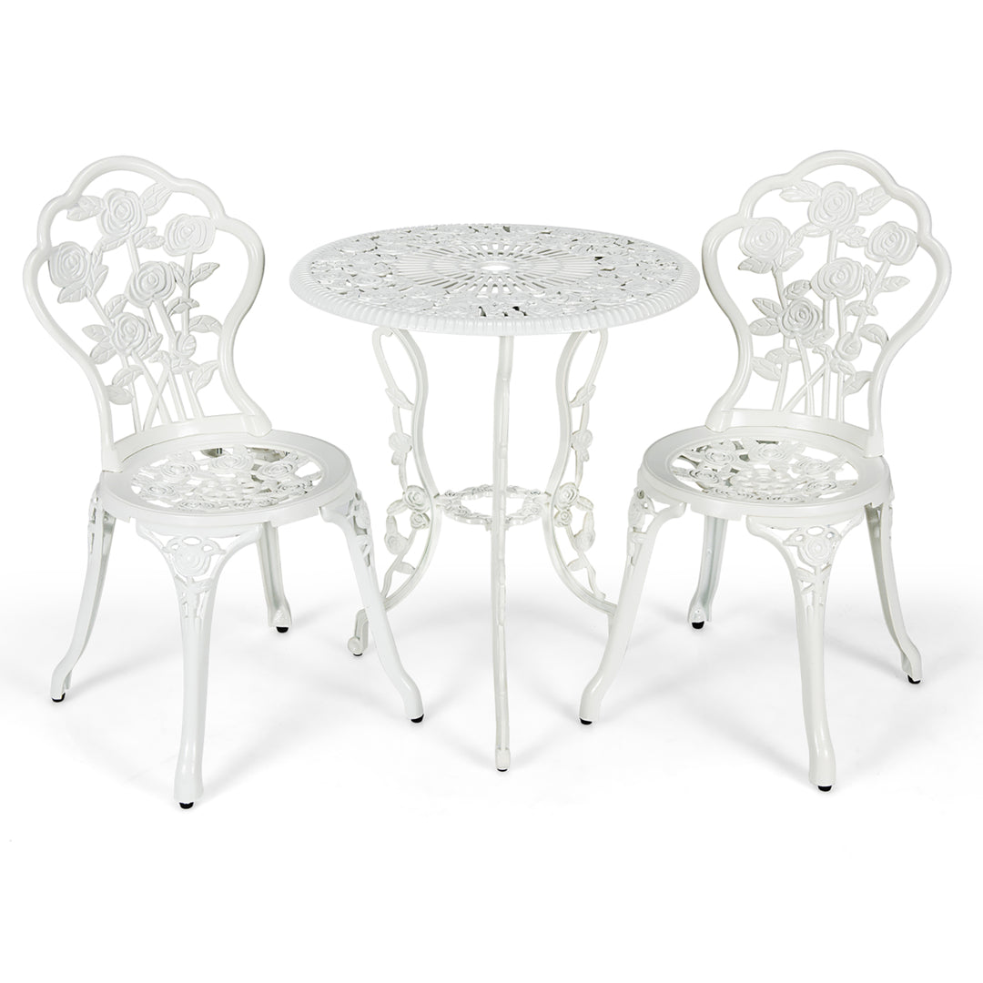 3PCS Cast Aluminum Patio Bistro Furniture Set Rose Design Outdoor White Image 9