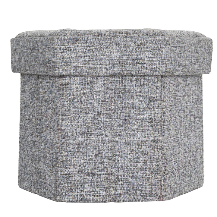 Grey Foldable Hexagon Ottoman Storage Seat Living Room Bedroom Medium Small Sizes Image 1