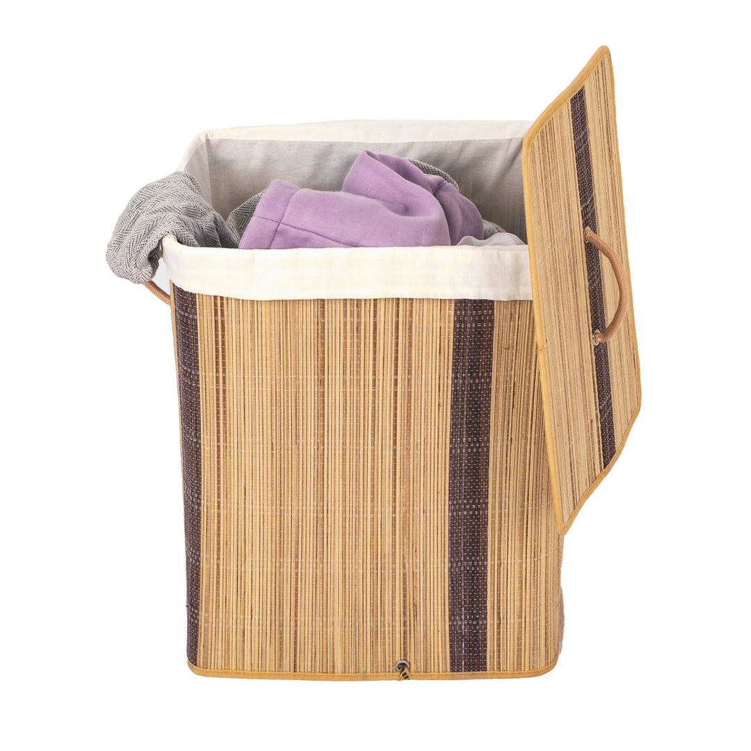 Foldable Bamboo Laundry Hamper with Lid Handles Space Saving Easy Carrying Image 1