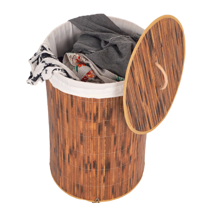 Foldable Bamboo Laundry Hamper with Lid Handles Space Saving Easy Carrying Image 2