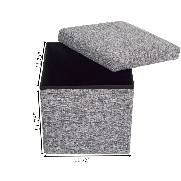 Grey Foldable Cube Ottoman Stool Storage 15 Inch MDF Fabric for Living Room Bedroom Image 3