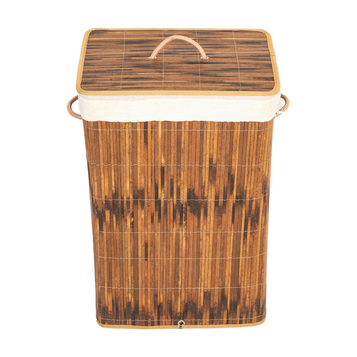 Foldable Bamboo Laundry Hamper with Lid Handles Space Saving Easy Carrying Image 3