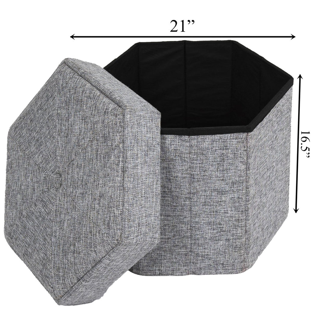 Grey Foldable Hexagon Ottoman Storage Seat Living Room Bedroom Medium Small Sizes Image 4