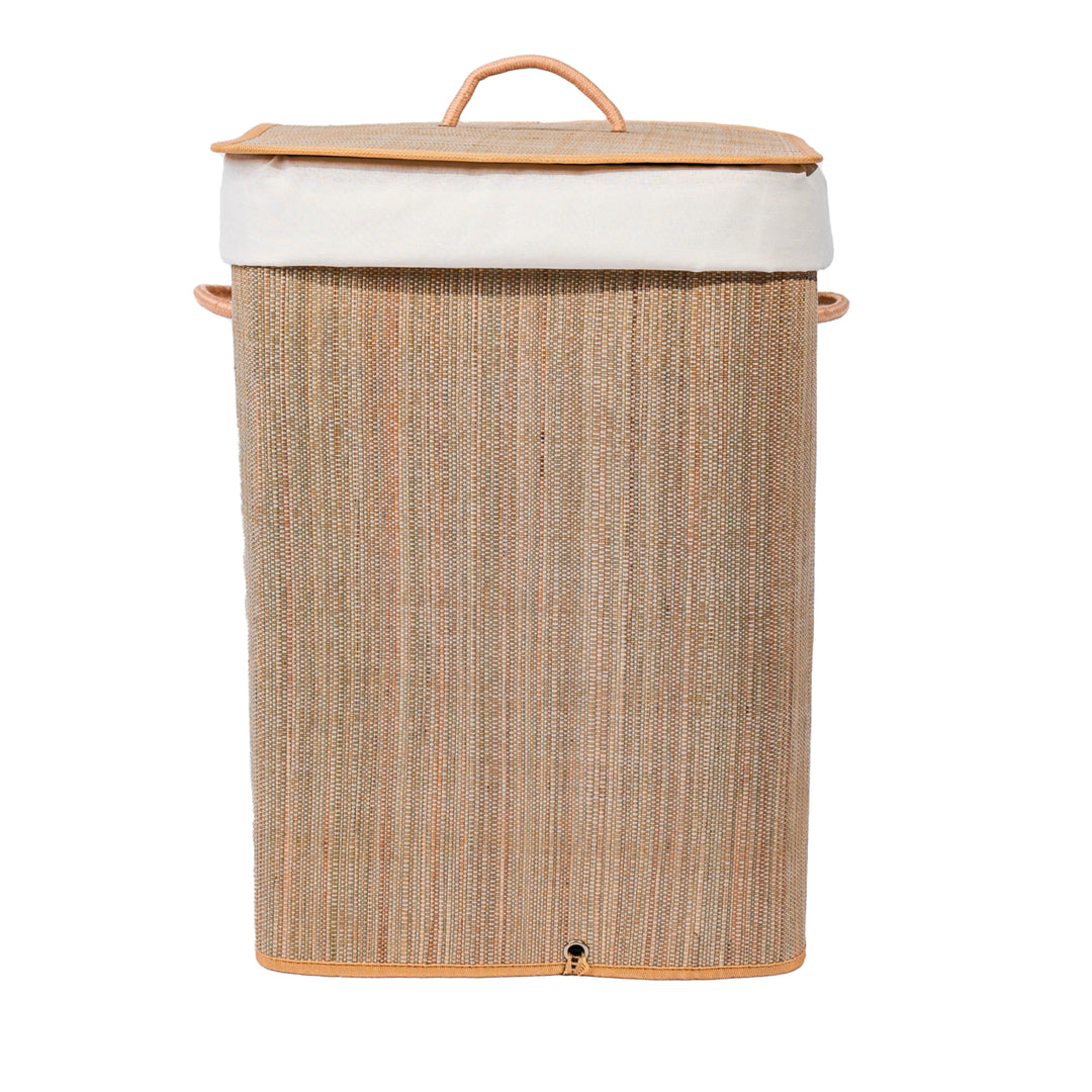 Foldable Bamboo Laundry Hamper with Lid Handles Space Saving Easy Carrying Image 5